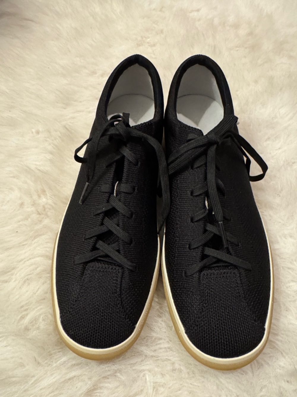 Rothy's Black Knit Lace-Up Sneakers with Tan Sole Size 8 1/2 NWOT